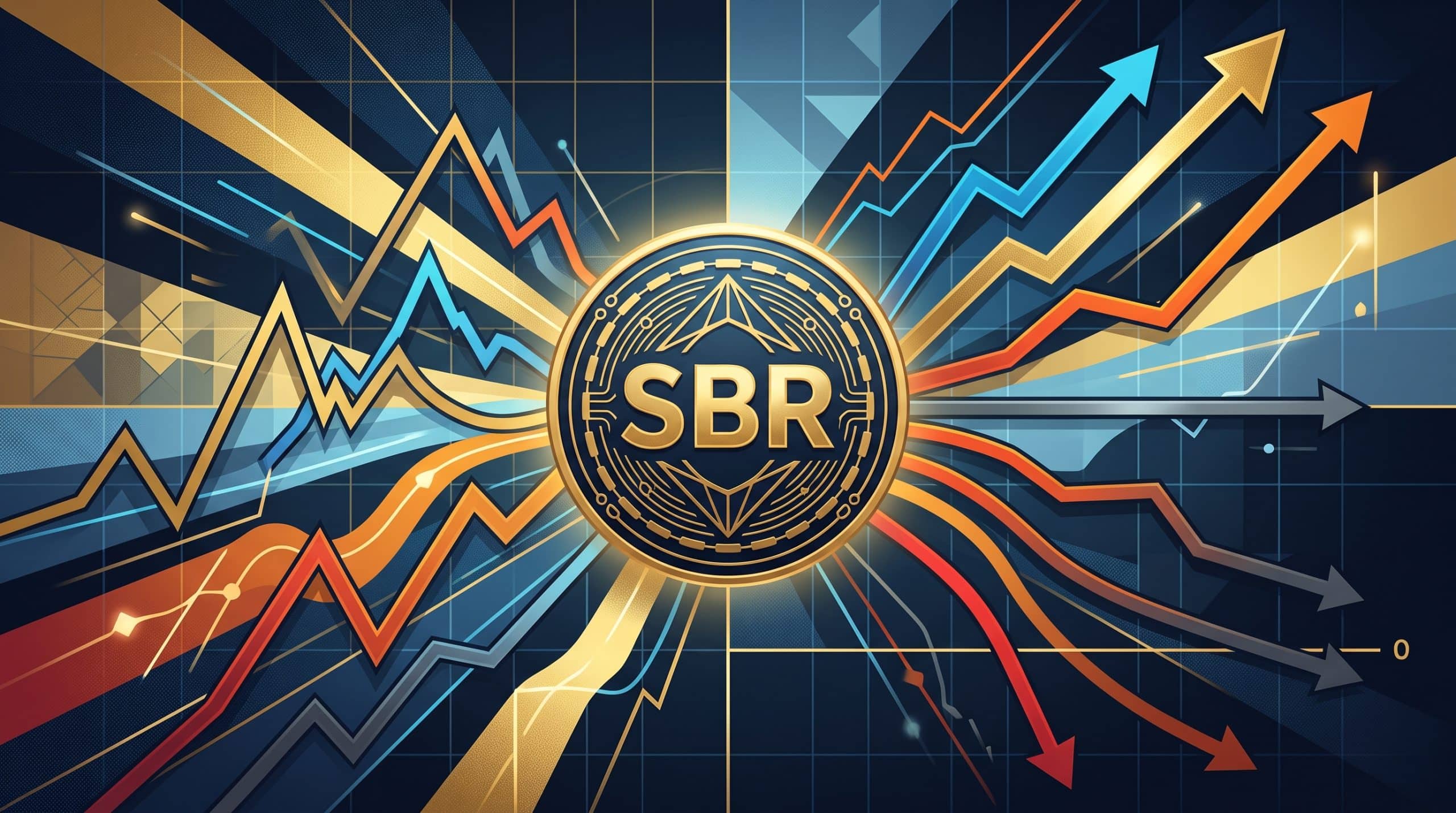 Illustration of an SBR token in front of forecast lines fanning out in sharply different directions